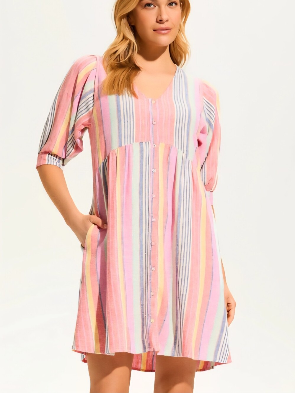 Striped Pink Button-Front Mini Dress